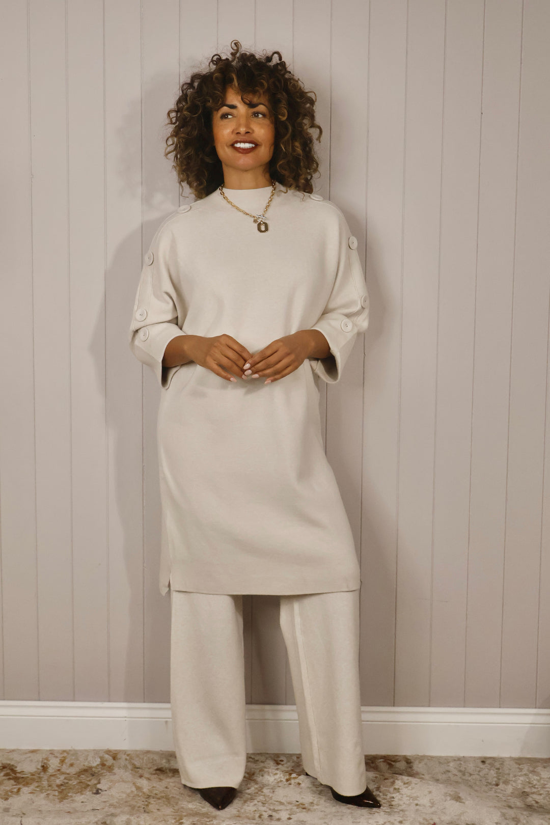 Bella Button Sleeve Tunic Dress