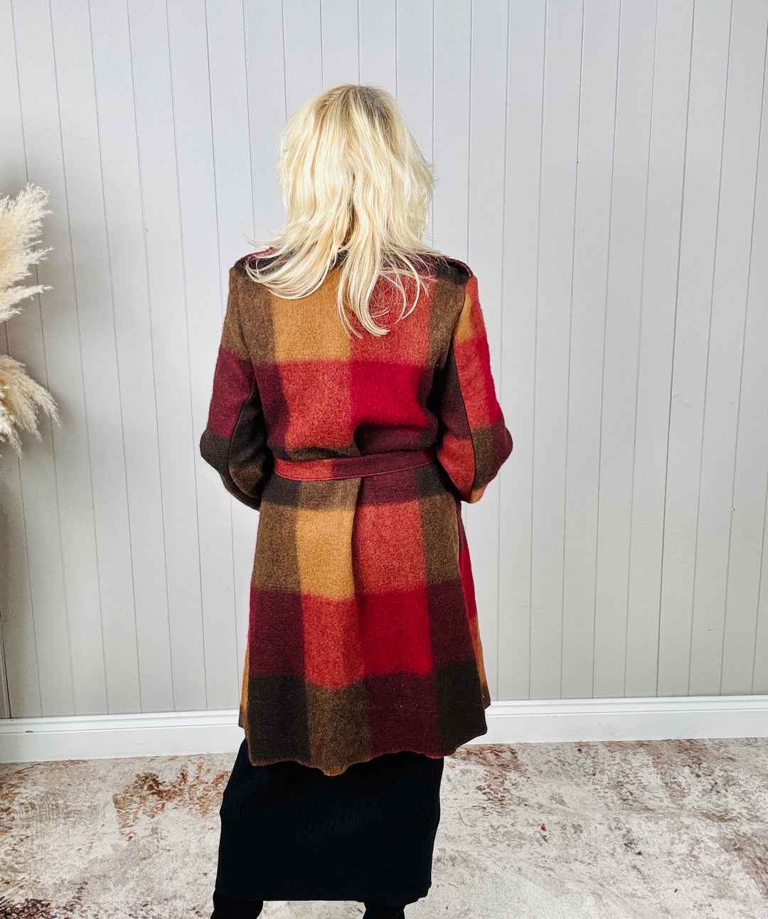 Roma Checked Coat Burgundy