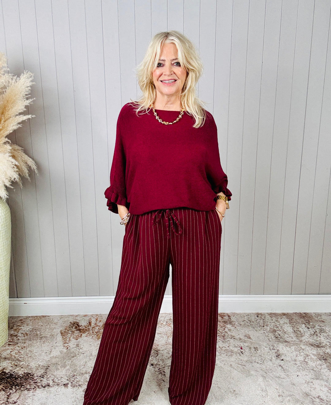 Avery Pinstripe Trousers Wine