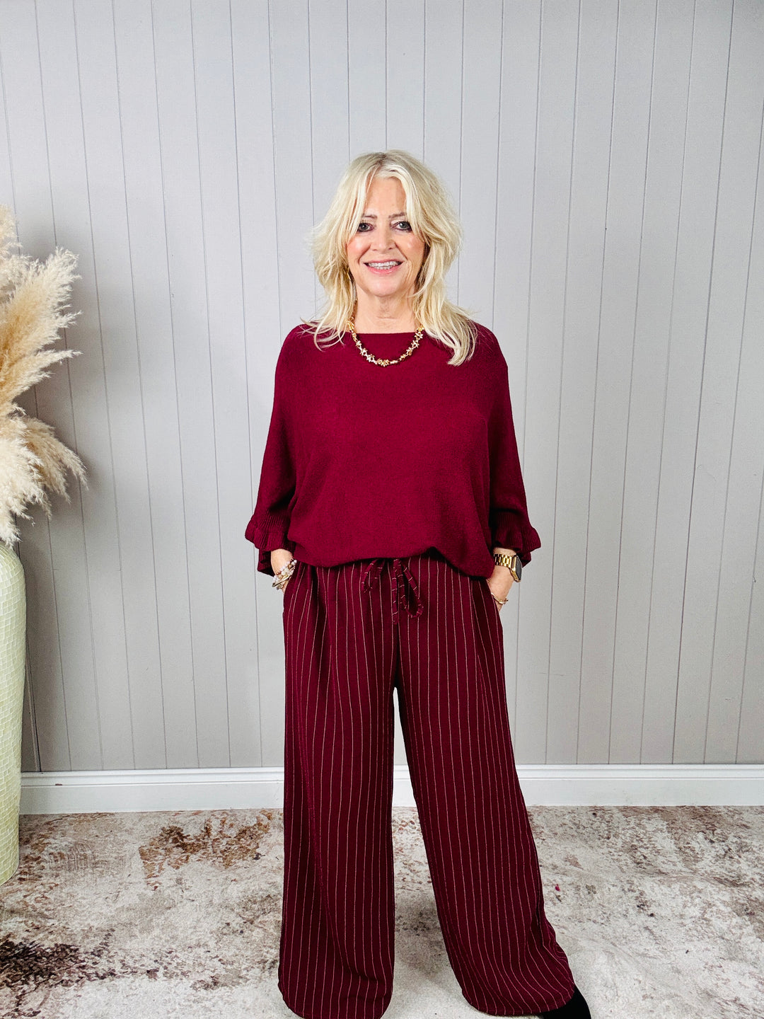 Avery Pinstripe Trousers Wine