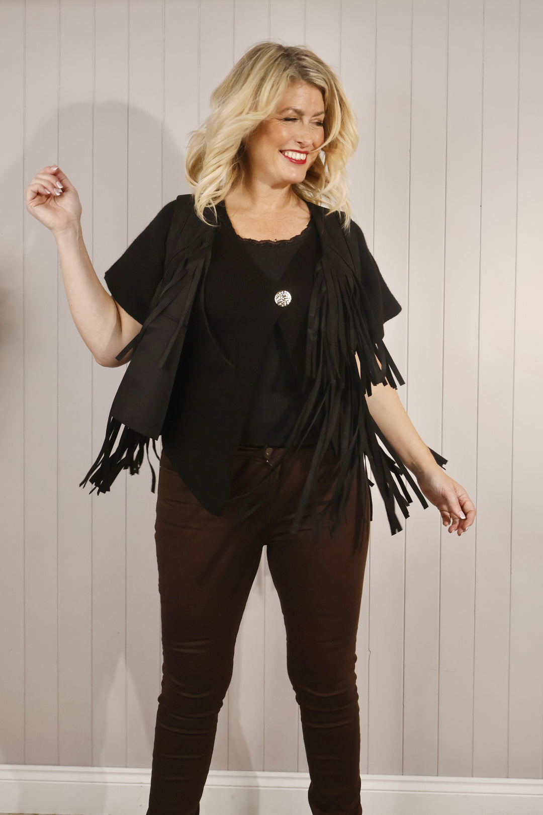 Francesca Fringe Waistcoat Black