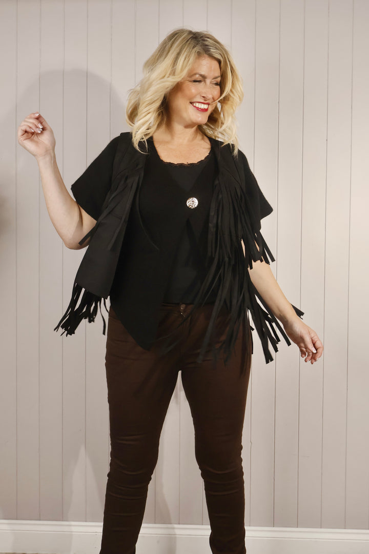 Francesca Fringe Waistcoat Black