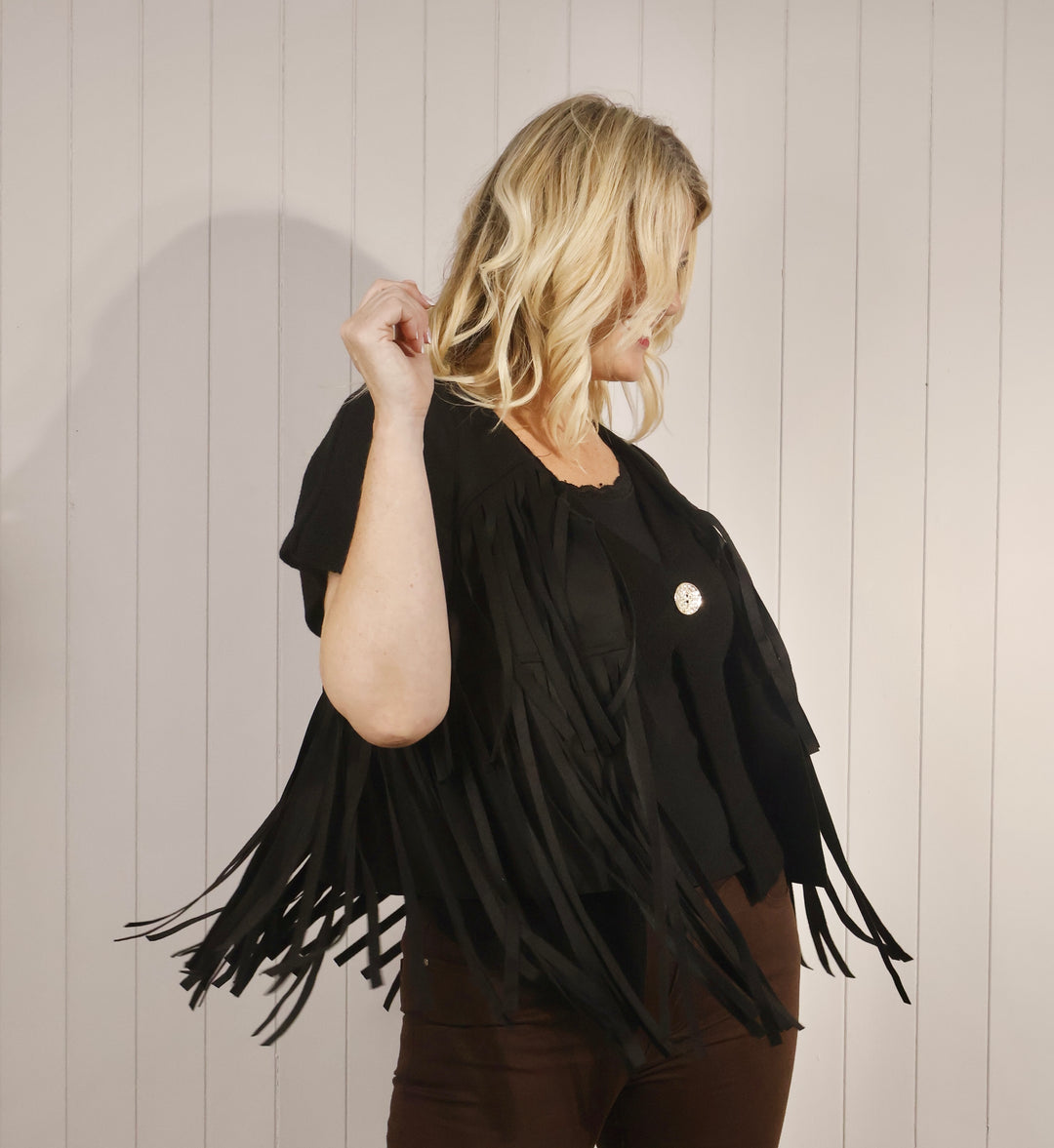 Francesca Fringe Waistcoat Black