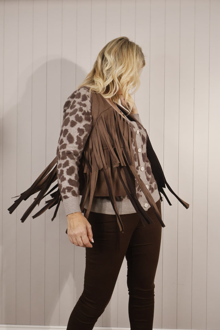 Francesca Fringe Waistcoat Chocolate