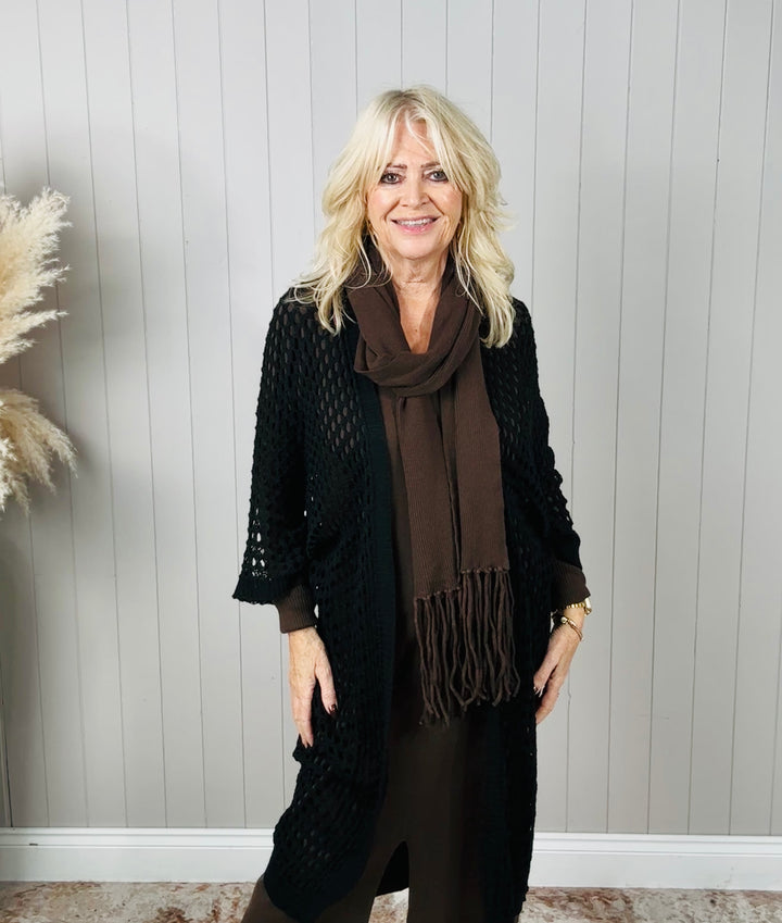 Catalina Open Knit Cardigan Black