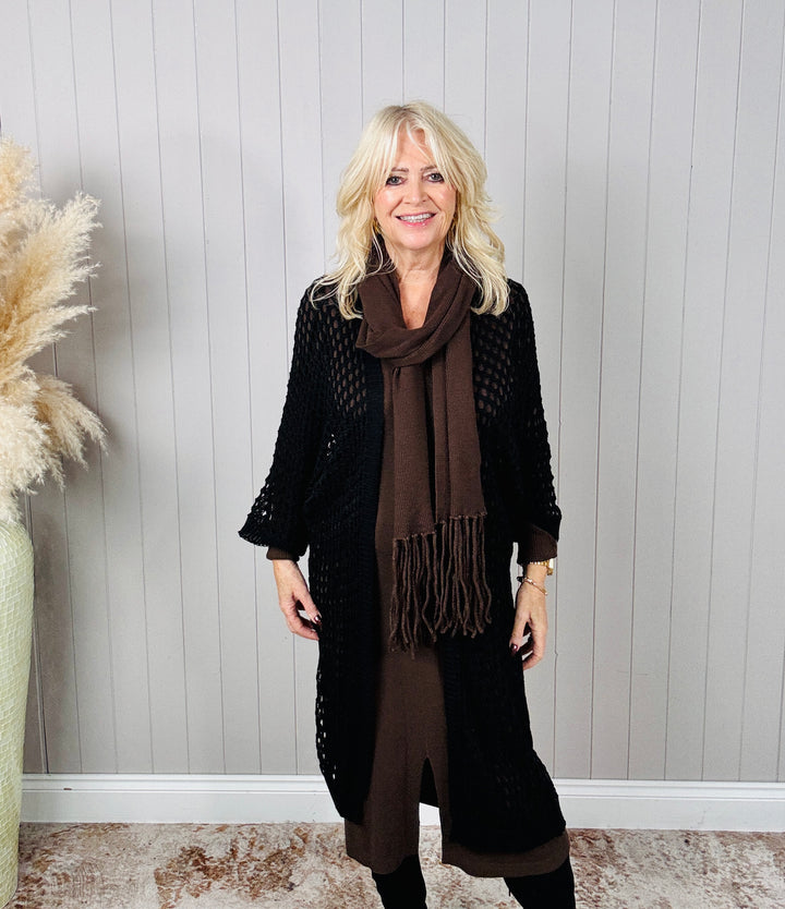 Catalina Open Knit Cardigan Black