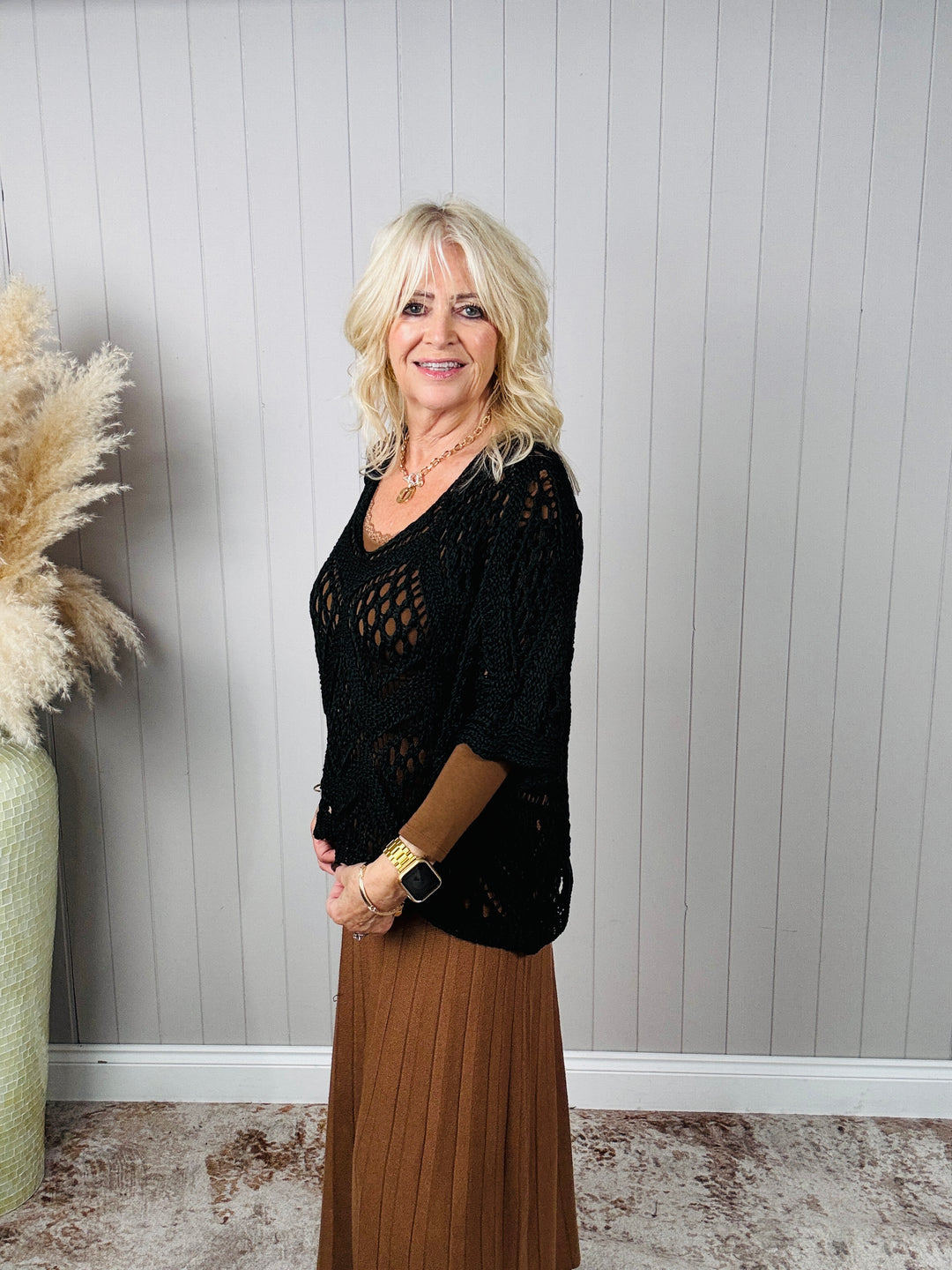 Orla Open Knit Top Black