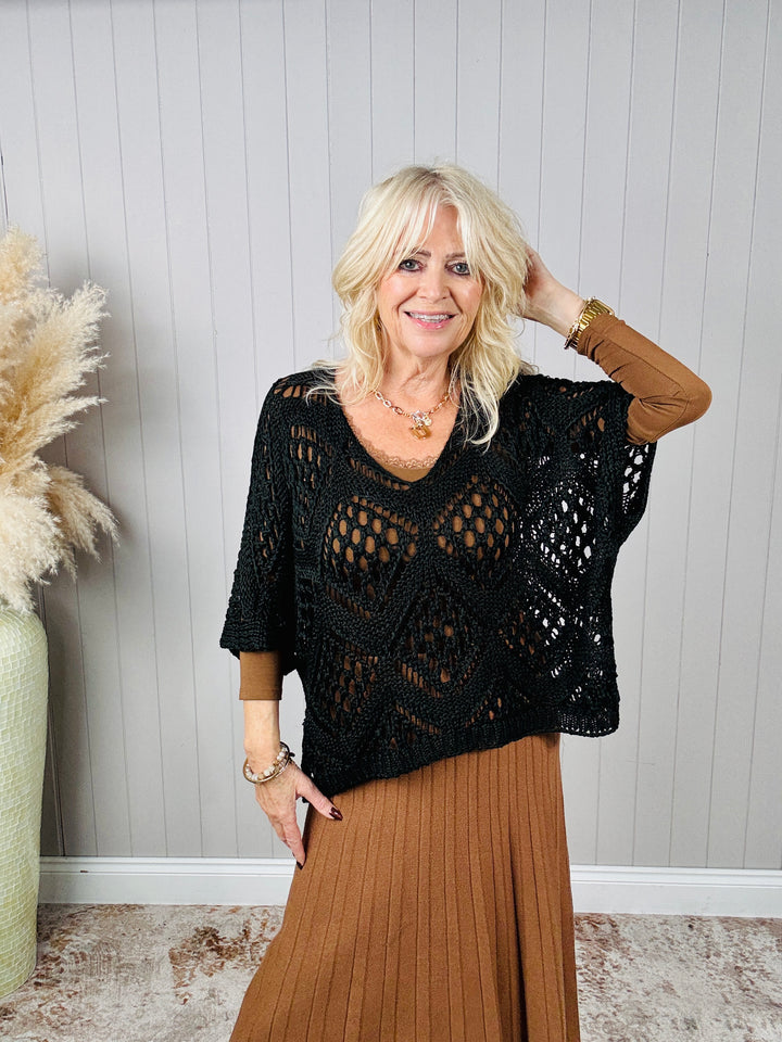 Orla Open Knit Top Black