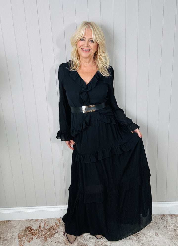 Raven Ruffle Dress Black