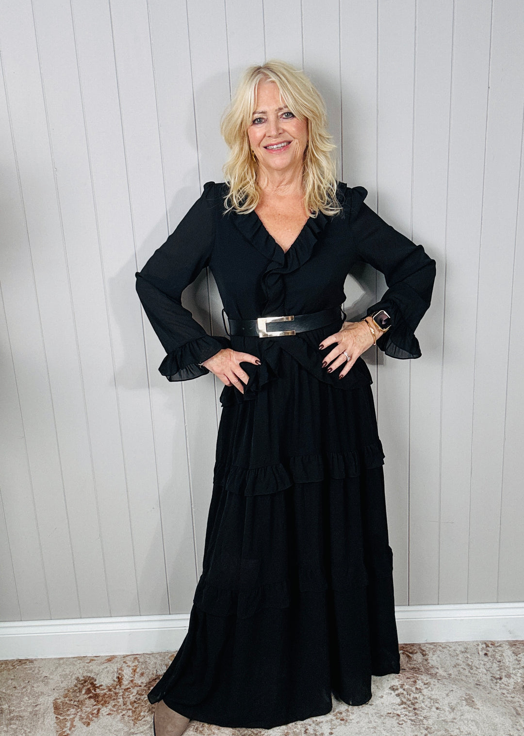 Raven Ruffle Dress Black