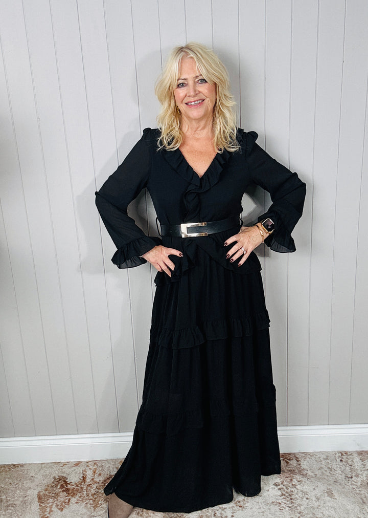 Raven Ruffle Dress Black
