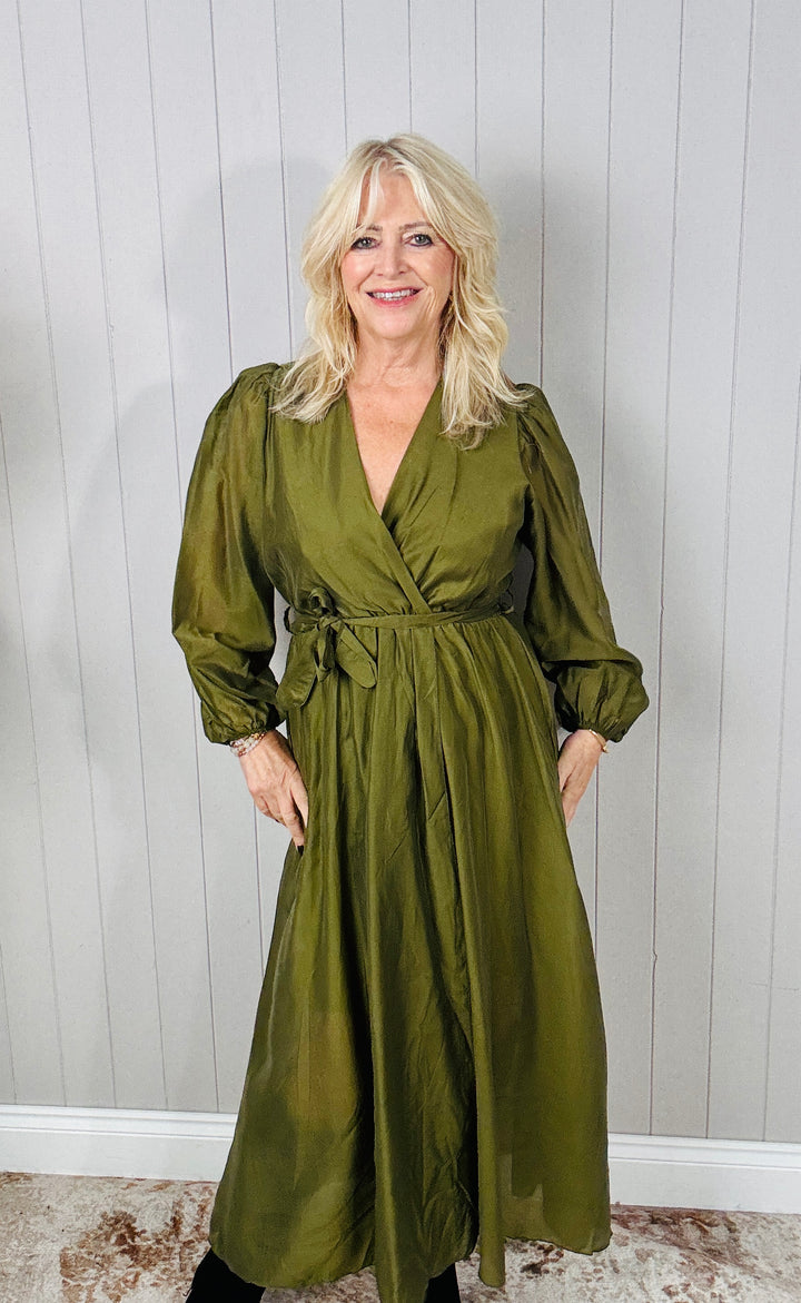 Flavia Sheer Belted Dress Olive