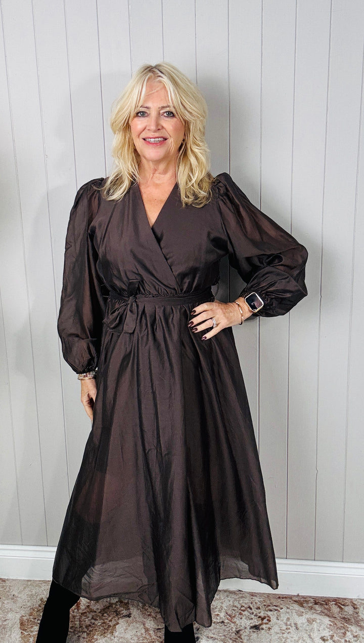 Flavia Sheer Belted Dress Chocolate