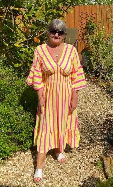 Nayla Neon Stripe Dress Yellow
