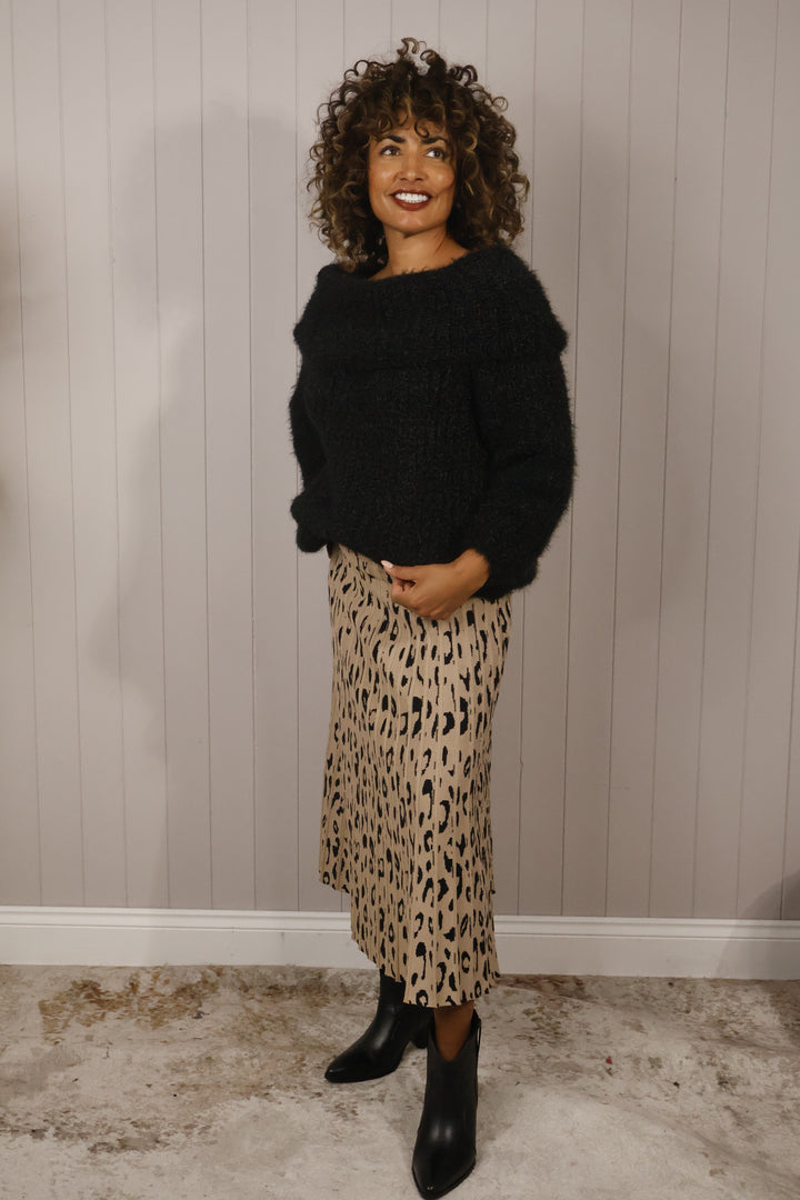 Leopard Print Pleated Knit Skirt