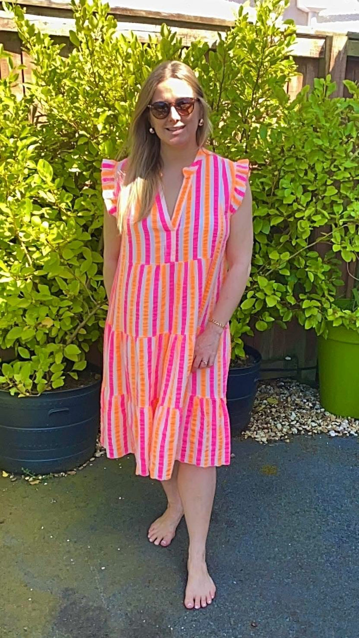 Glow Getter Stripe Dress Pink