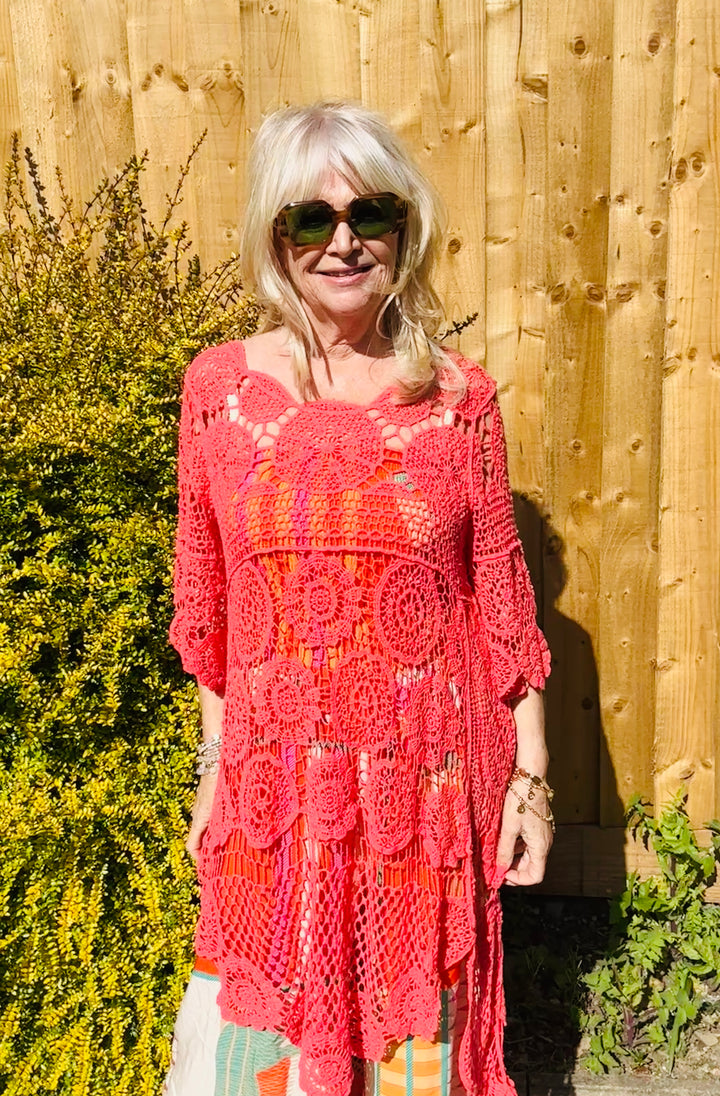Thea Open Knit Tunic Coral