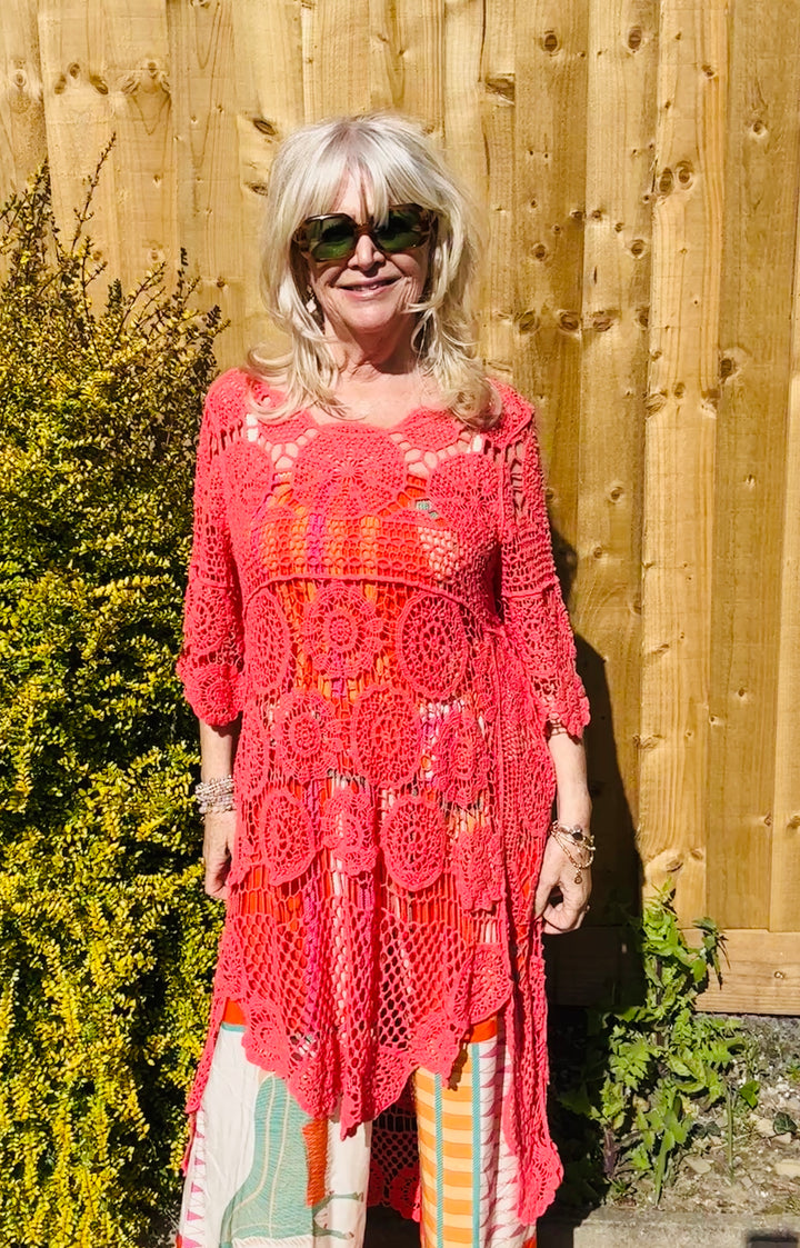 Thea Open Knit Tunic Coral