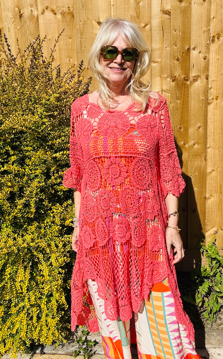 Thea Open Knit Tunic Coral