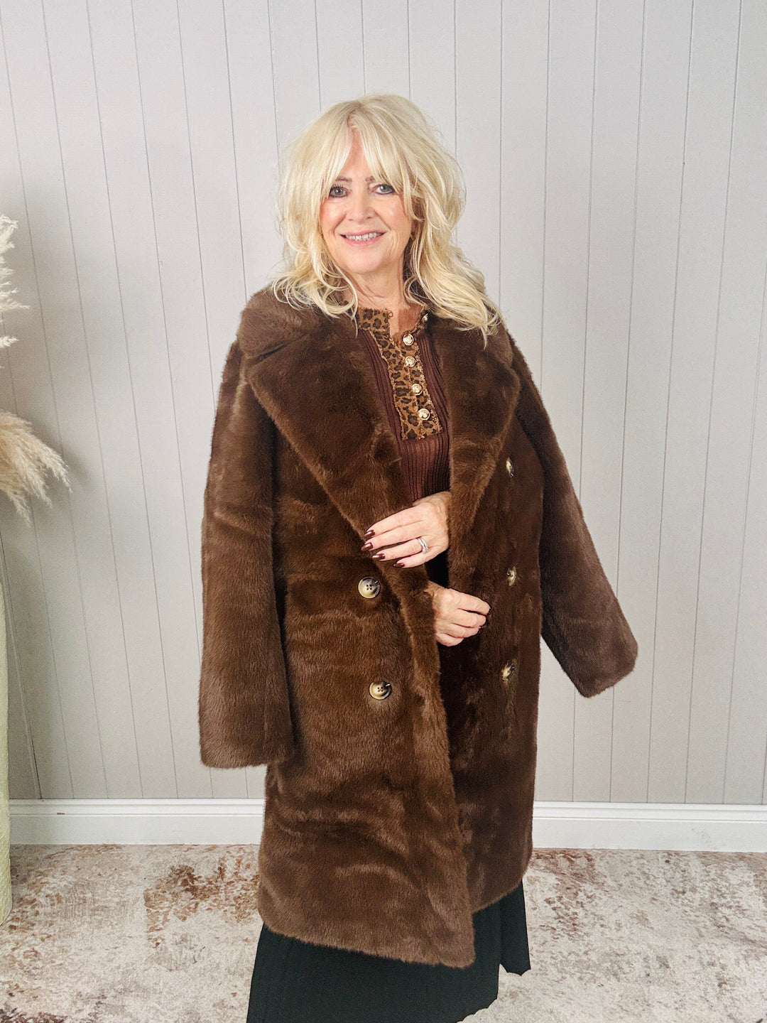 Agatha Faux Fur Coat Chocolate
