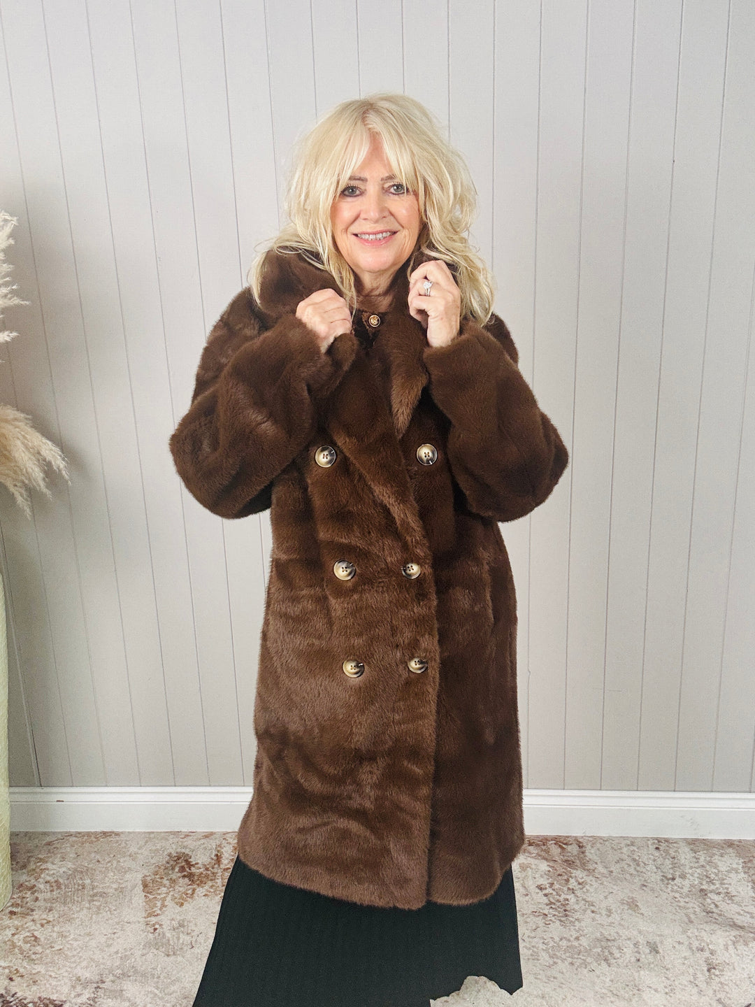 Agatha Faux Fur Coat Chocolate