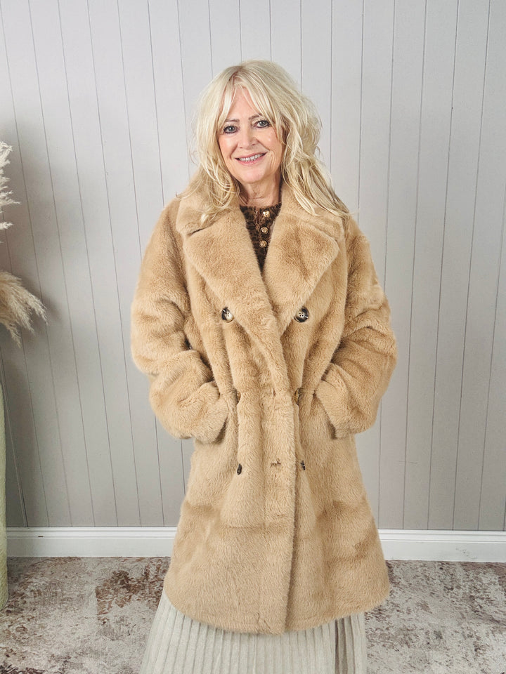 Agatha Faux Fur Coat Camel