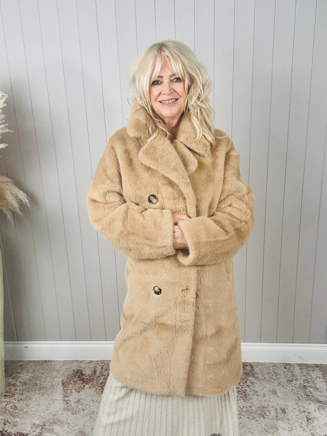 Agatha Faux Fur Coat Camel