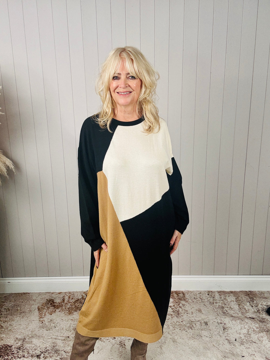 Block Print Tunic Dress Black