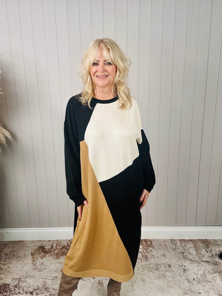 Block Print Tunic Dress Black