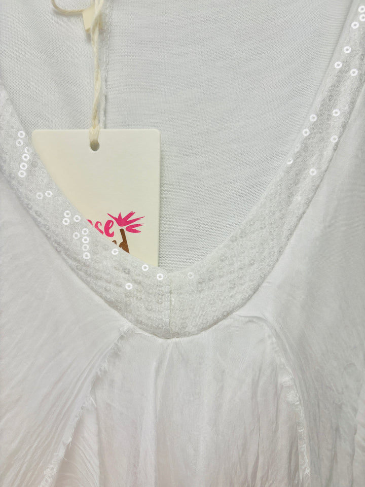 Sorelle Silk Ruffle Dress White