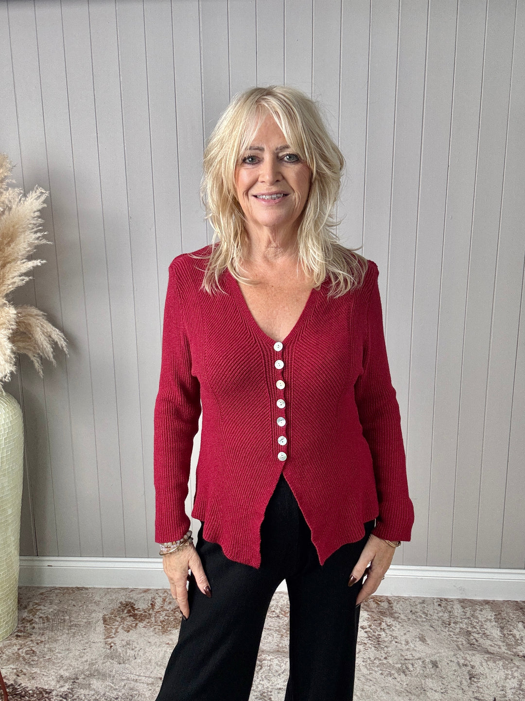 Ruth Ribbed Cardigan Wine