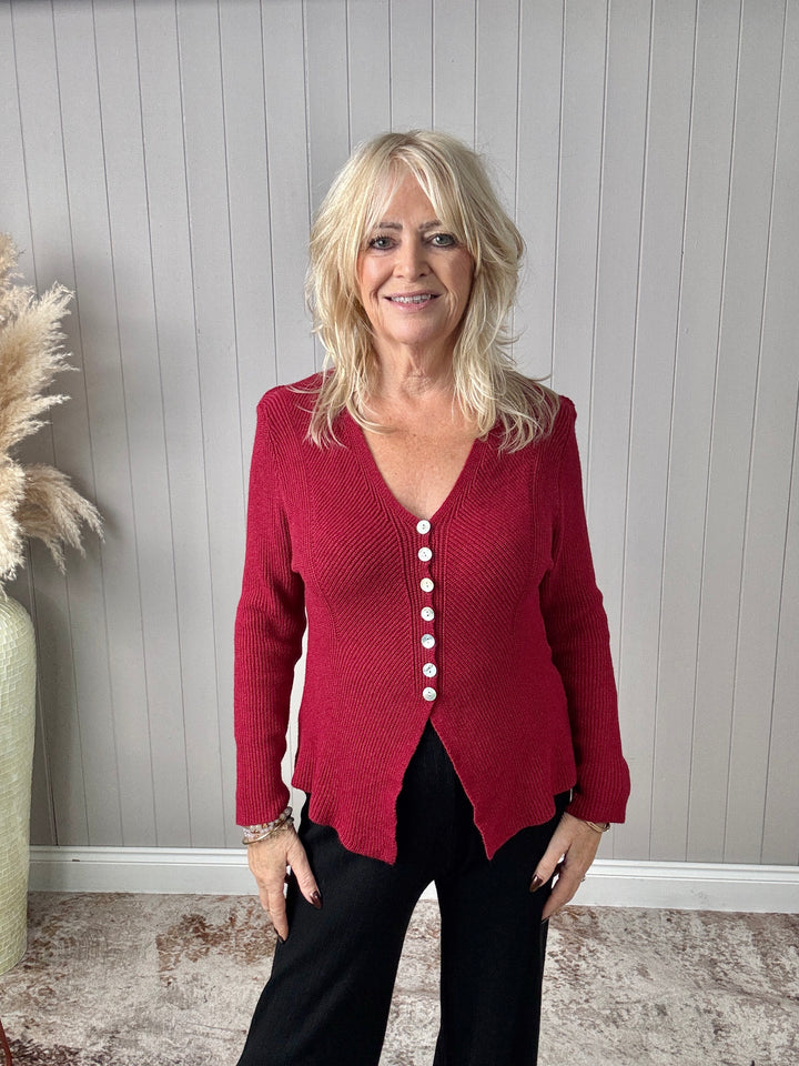 Ruth Ribbed Cardigan Wine