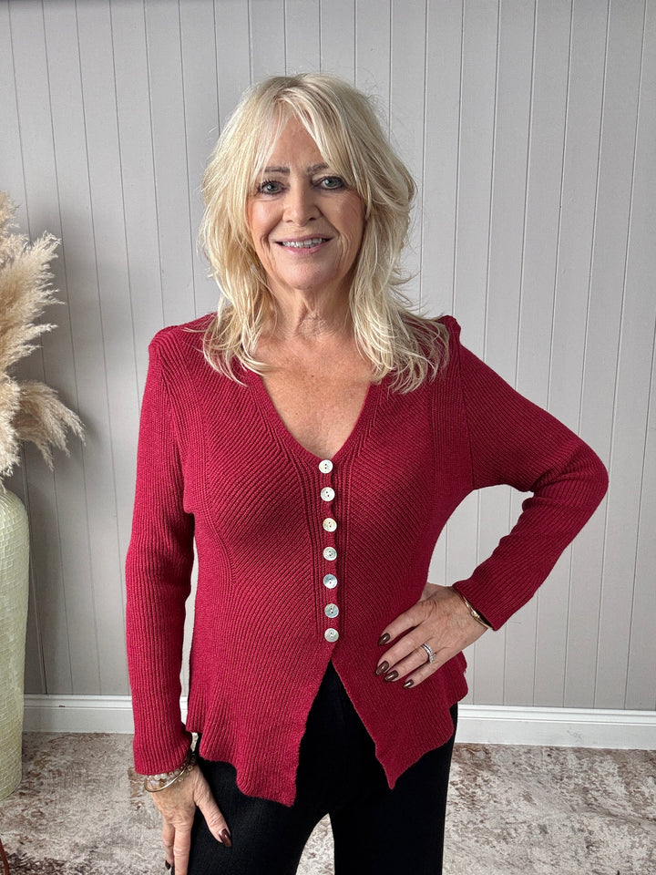 Ruth Ribbed Cardigan Wine