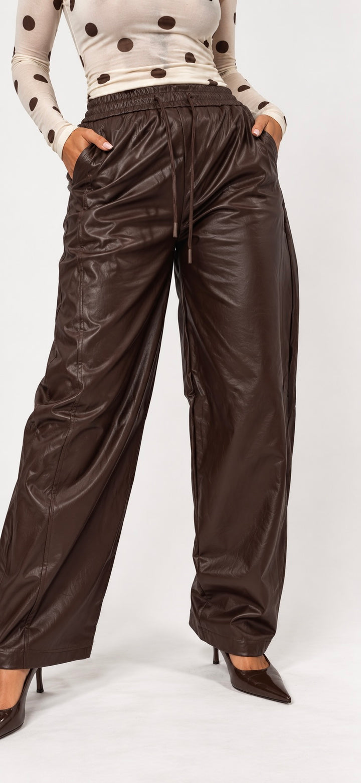 Knoxlee Pleather Trousers Chocolate