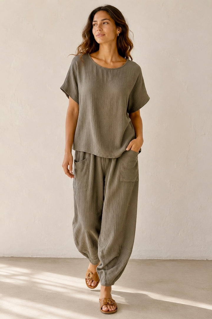 Havana Crinkle Trouser Co Ord Mocha