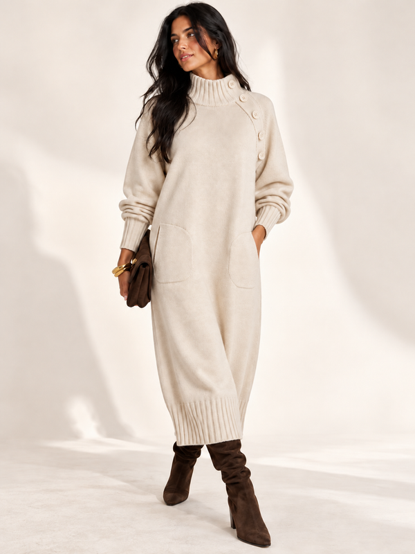Stella Button Jumper Dress Cream