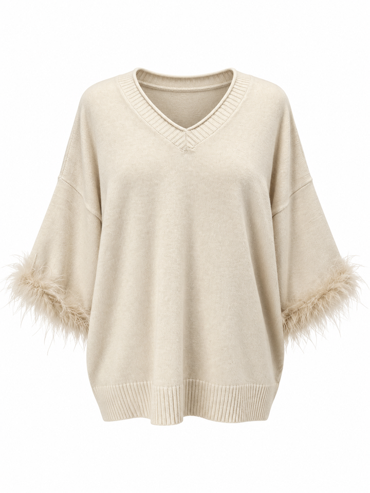 Amorette Faux Feather Jumper Cream
