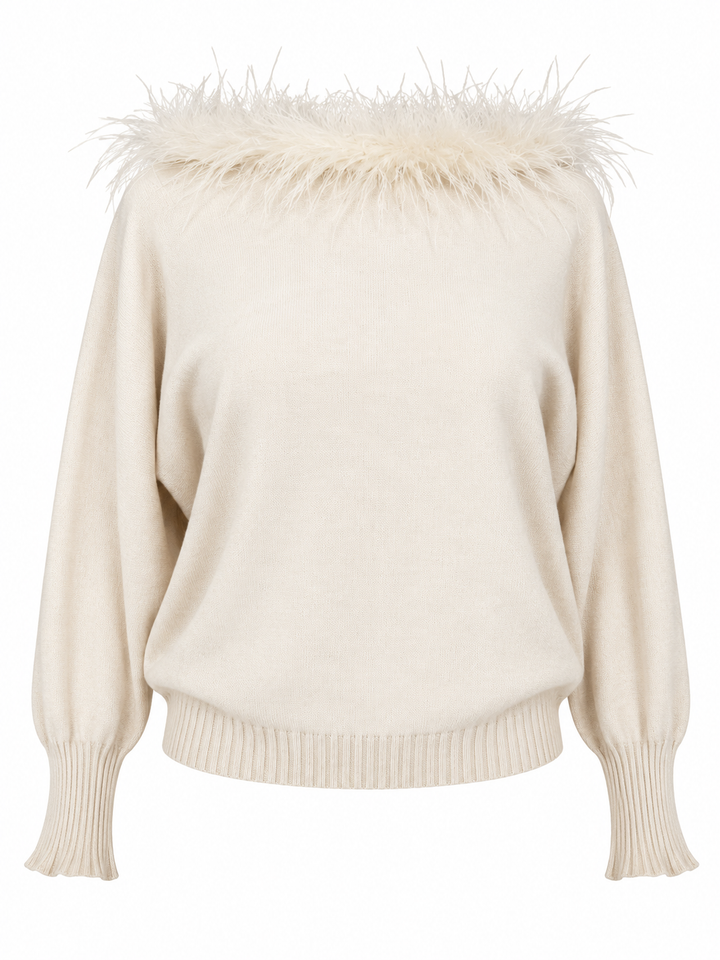Faux Feather Luxe Jumper Cream