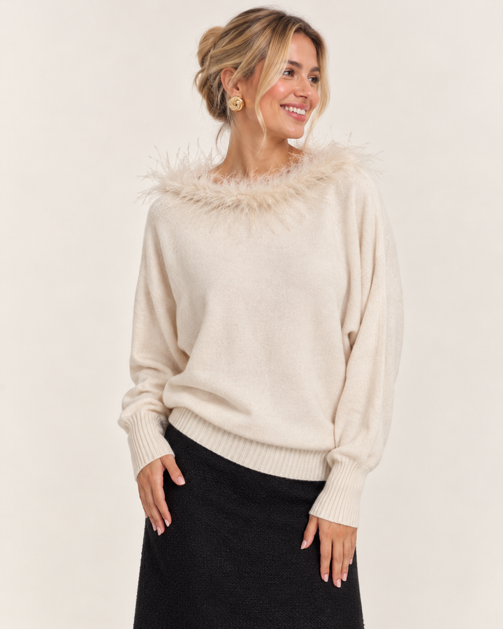 Faux Feather Luxe Jumper Cream