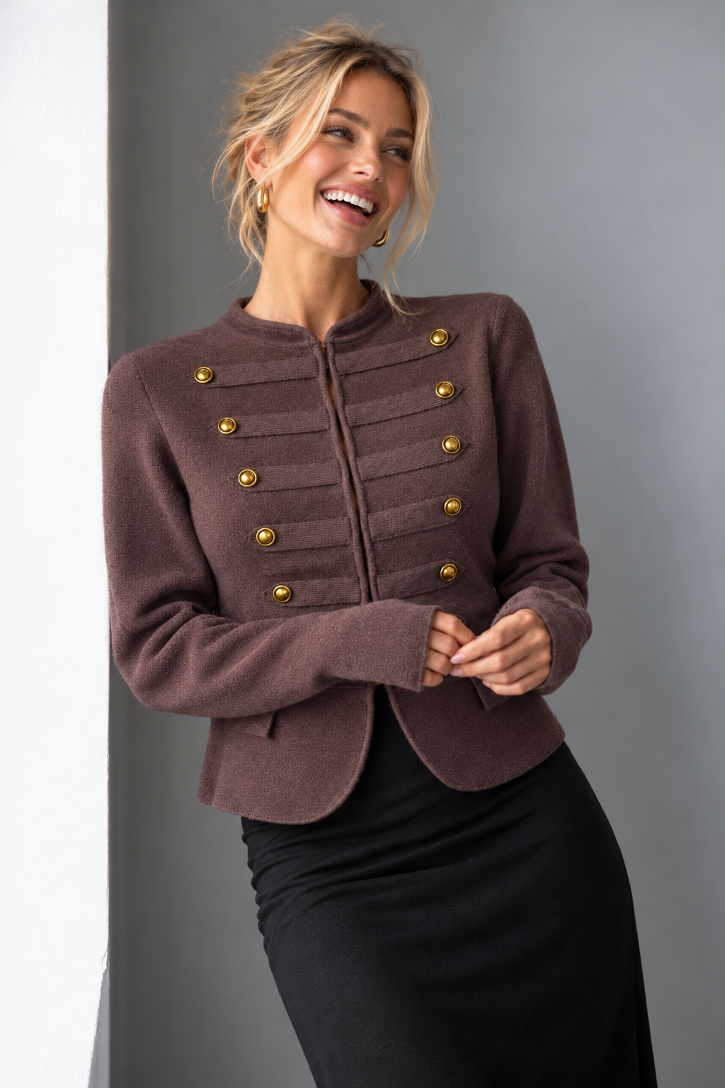 Maverick Military Cardigan Coffee