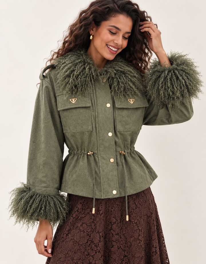 Rebel Luxe Faux Suede Jacket Khaki