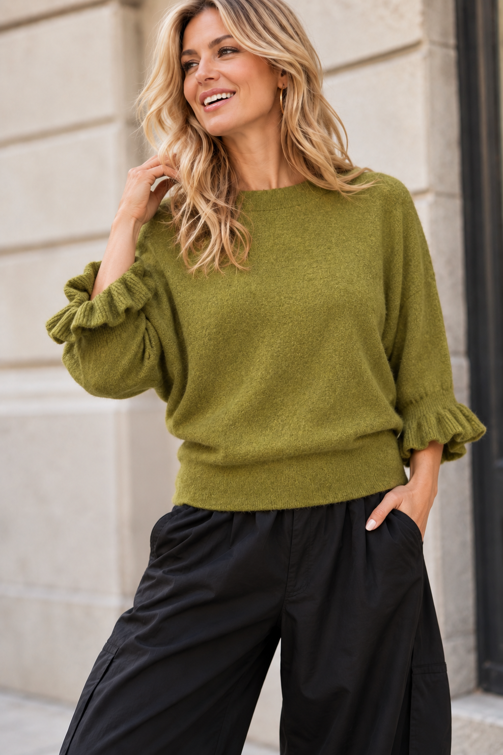 Ada Frill Batwing Jumper Lime