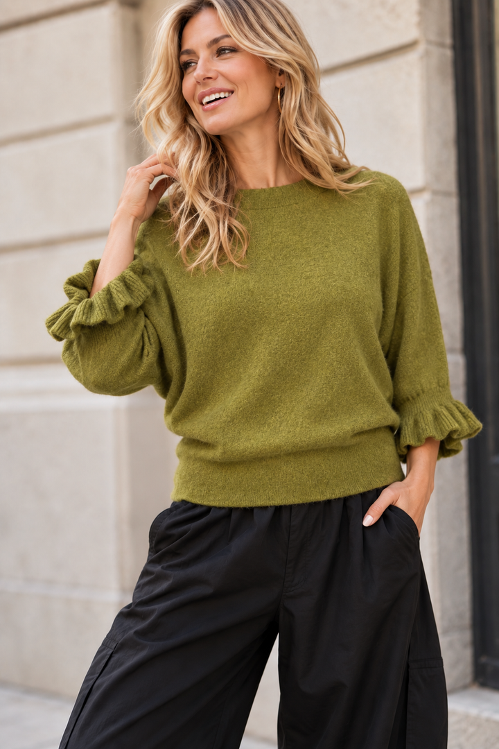 Ada Frill Batwing Jumper Lime
