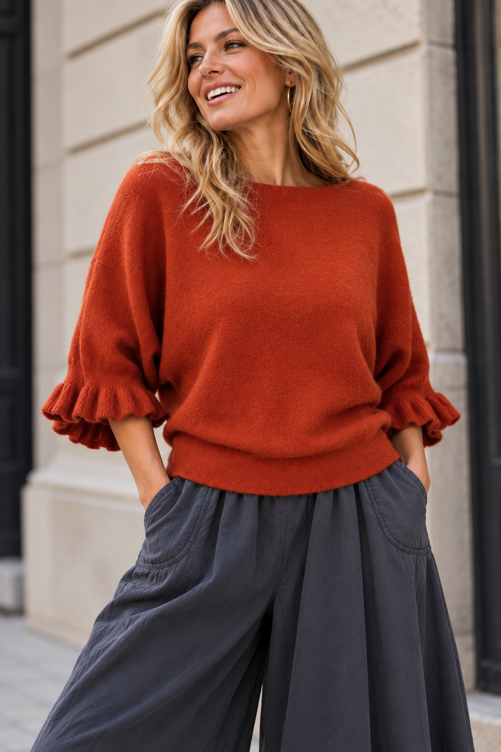 Ada Frill Batwing Jumper Rust