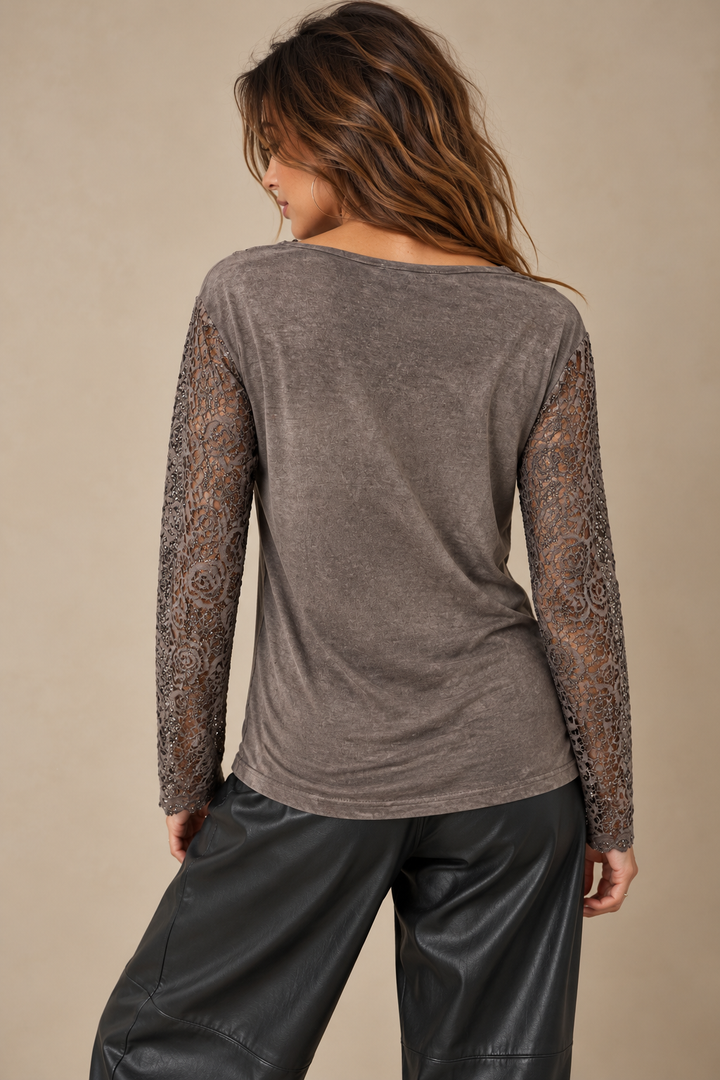 Rosie Lace Long Sleeve Top Mocha