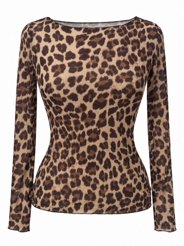 Leopard Print Cashmere Top Latte