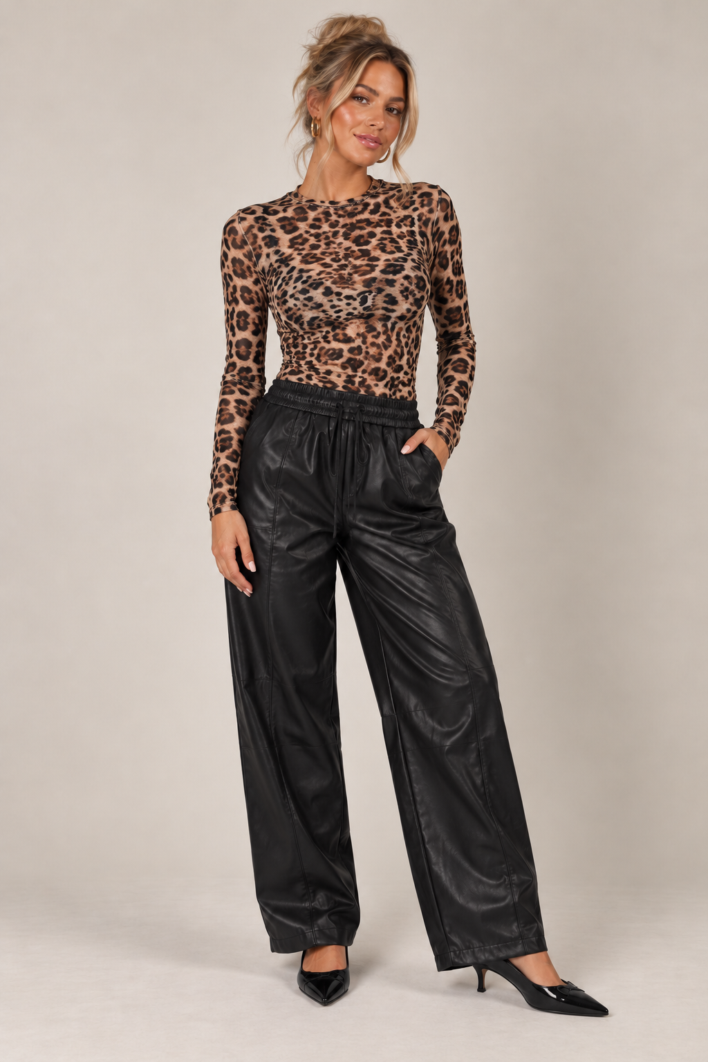 Leopard Print Cashmere Top Beige