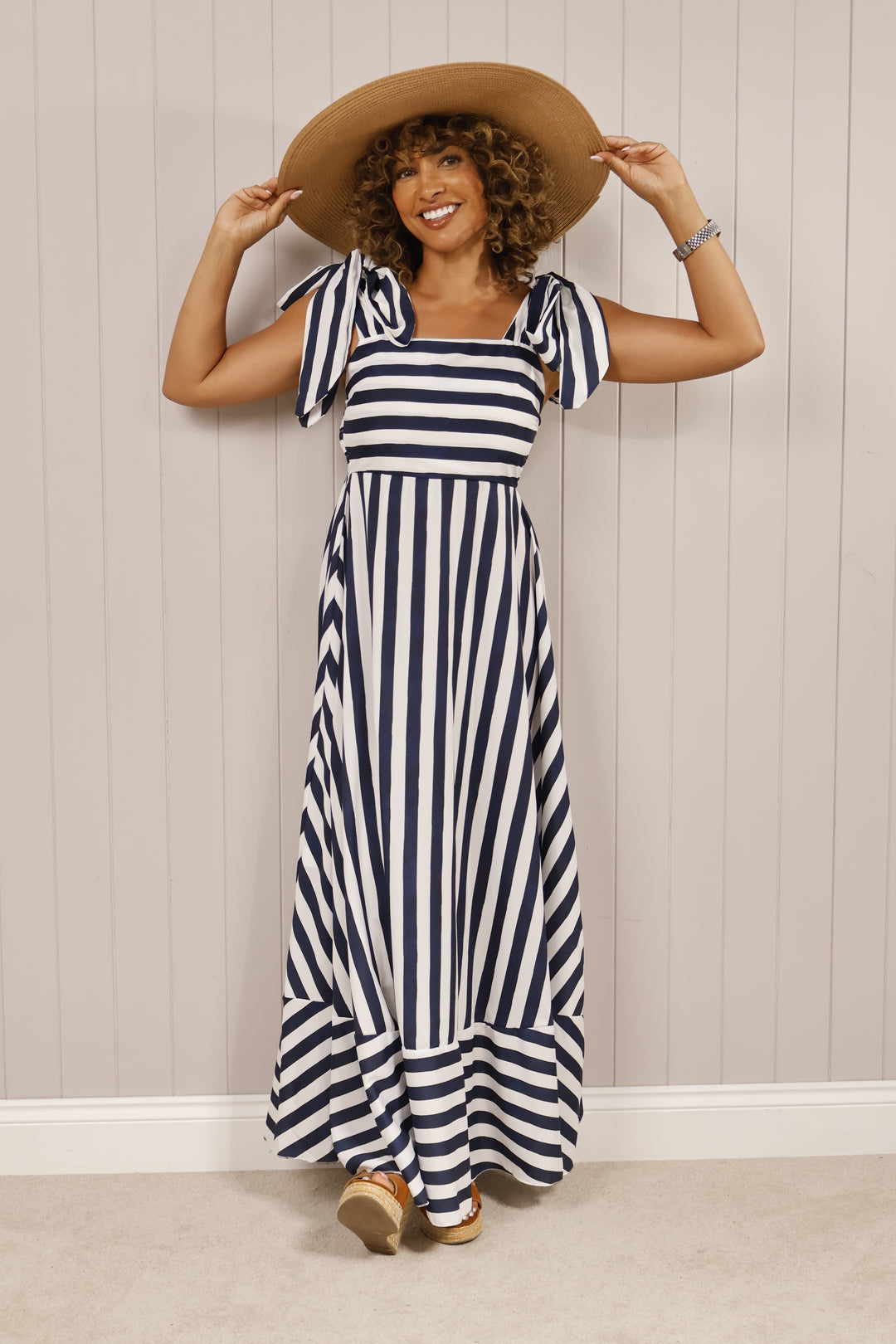 Bow Tie Striped Dress Navy