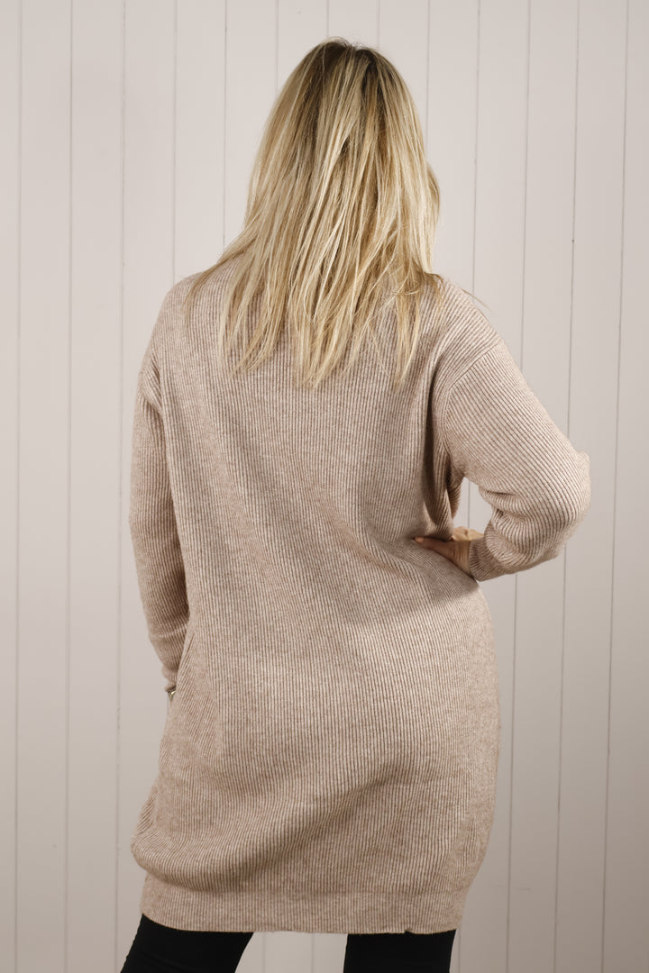 Romy Ribbed Roll Neck Jumper Dress Taupe