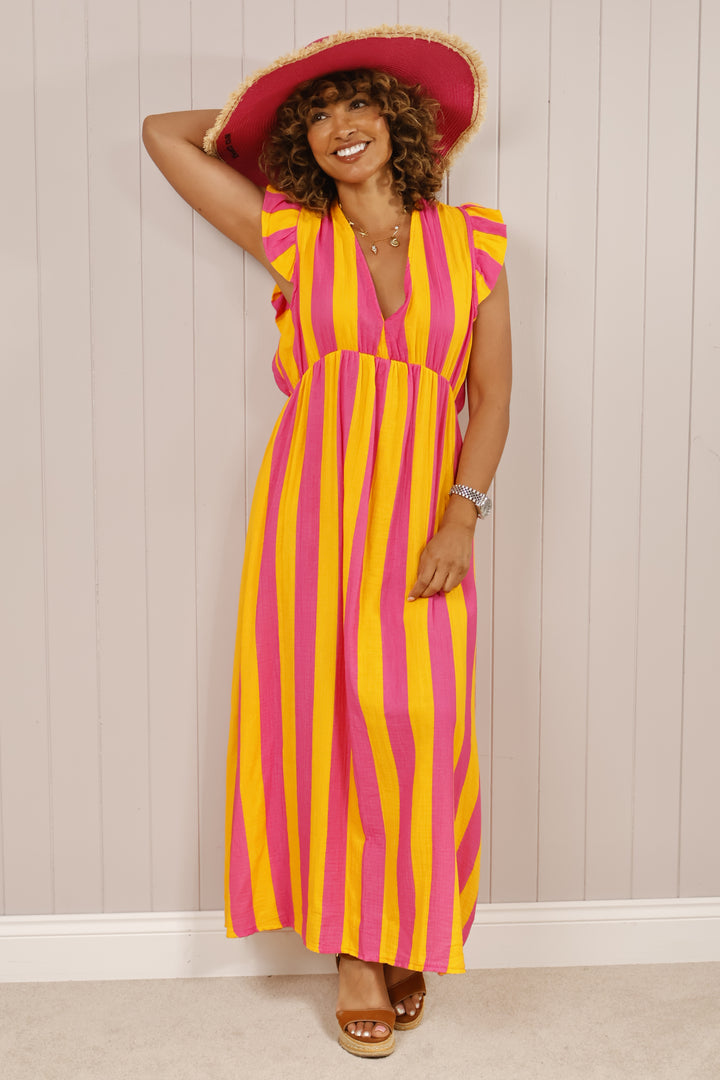 Saffi Stripe Maxi Dress Fuchsia